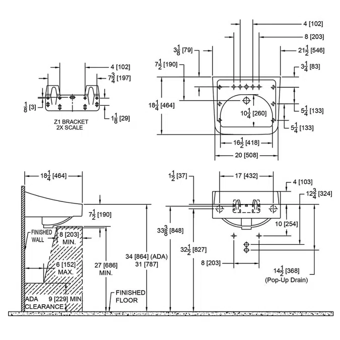 Z5360 Wall Hung Lavatory