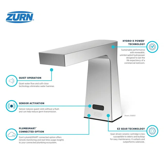 ZG6953 0.5 GPM Camaya Series® Sensor Faucet with Gear-driven Ceramic Cartridge, Hydropower