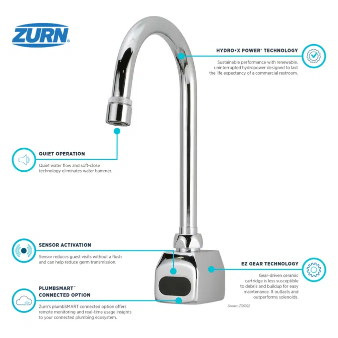 ZG6922 AquaSense® Wall Mount 5-3/8 in. Gooseneck Sensor Faucet With Gear-driven Ceramic Cartridge