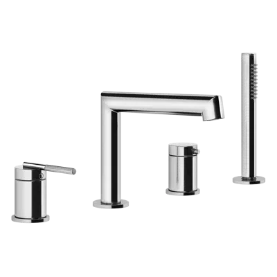 imagem para INGRANAGGIO-Four-holes bath mixer with diverter, tub-filler spout and 1,50 m flexible hose and antilimestone handshower - 63537