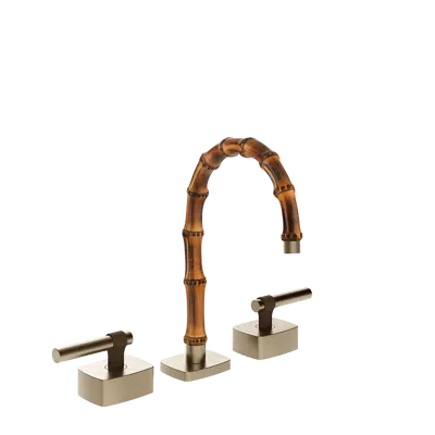 รูปภาพสำหรับ JACQUELINE-Three-holes basin mixer low spout without waste, with connecting flexibles. Metal L-lever. - 77011