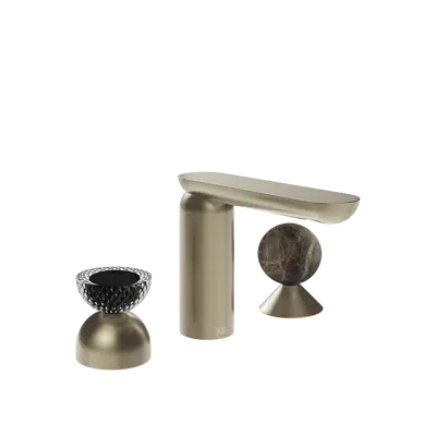 Image for PERLE-Three-holes basin mixer without waste, with connecting flexibles. SemiPearl in Murano glass Balloton and Pearl in Emperador Darkmarble. - 74718