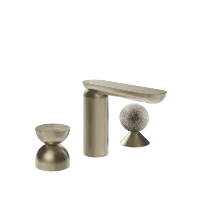 Image for PERLE-Three-holes basin mixer without waste, with connecting flexibles. SemiPearl in metal and Pearl in Murano glass Pulegoso. - 74968