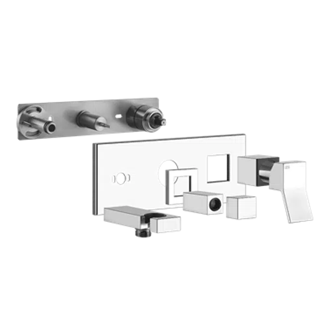 RETTANGOLO K - External parts for two-way built-in shower mixer with diverter, water outlet, handshower hook. To be completed with flexible hose and handshower - 53141