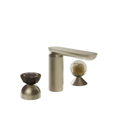 Image for PERLE-Three-holes basin mixer without waste, with connecting flexibles. SemiPearl and Pearl in Murano glass Battuto. - 74848