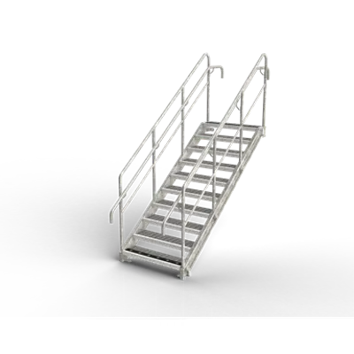 imagem para Straight flight staircase, level tread, railing, intermediate rail