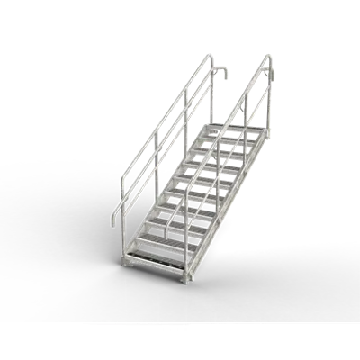 Image for Straight flight staircase, level tread, railing, intermediate rail