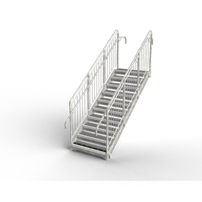 Image for Straight flight staircase, level tread, railing, round bar