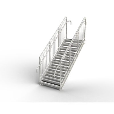 Straight flight staircase, level tread, railing, round bar图像