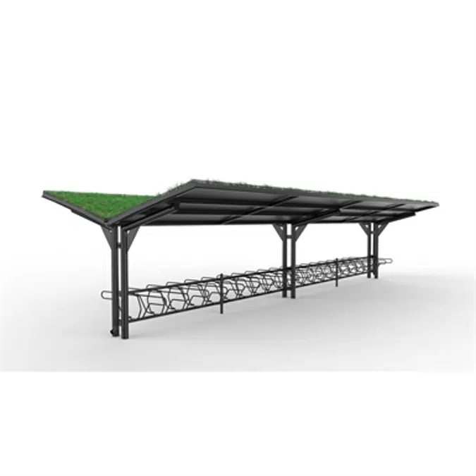 YPSILON Cycle Shelter 12,5m 48 bicycles -Sedum roof