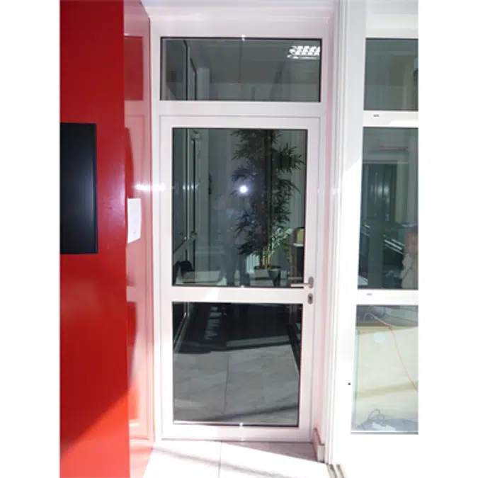 Aluminium single fire door - with transom and sidelight