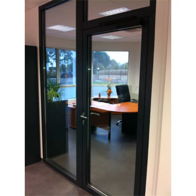 Aluminium single fire door - with transom and sidelight