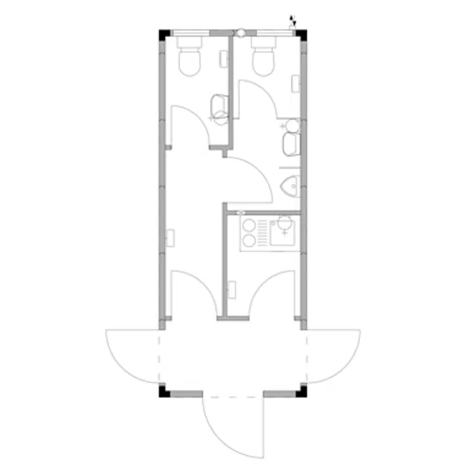 ZECon - WC-Container 6,0m x 2,5m Damen / Herren, Flurteil, Kleinküche