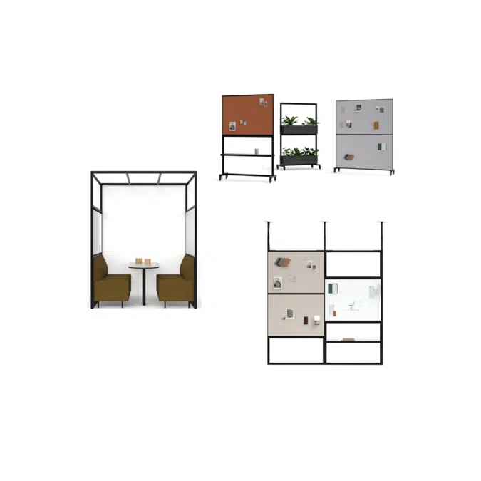 4T - H2400 - W1200 - Ceiling Mounted Wall Unit X2 with Pinboard