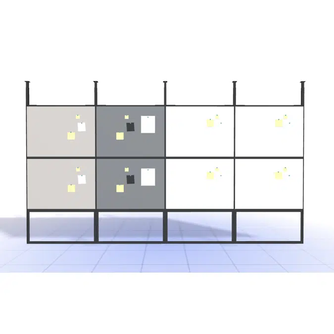 4T - H2400 - W1200 - Ceiling Mounted Wall Unit X4 with Pinboard and Whiteboard