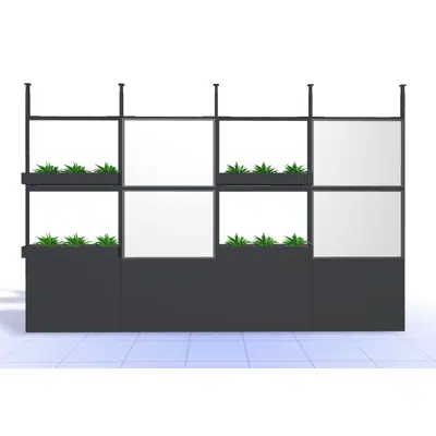 kuva kohteelle 4T - H2700 - W1200 - Ceiling Mounted Wall Unit X4 with Frosted Glass Panels and Plant Boxes 