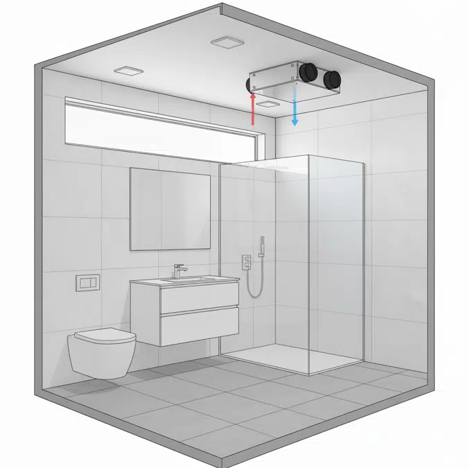Energy Recovery Ventilator with efficient cross-flow core and pressure ports for air balancing OD-ERV 150AC
