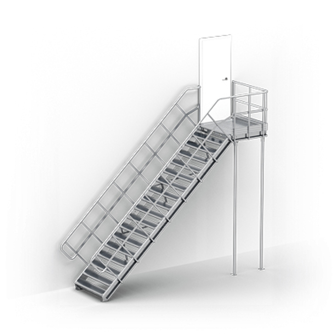 Linea  - straight stairs with landing for industry by TLC, supported by posts
