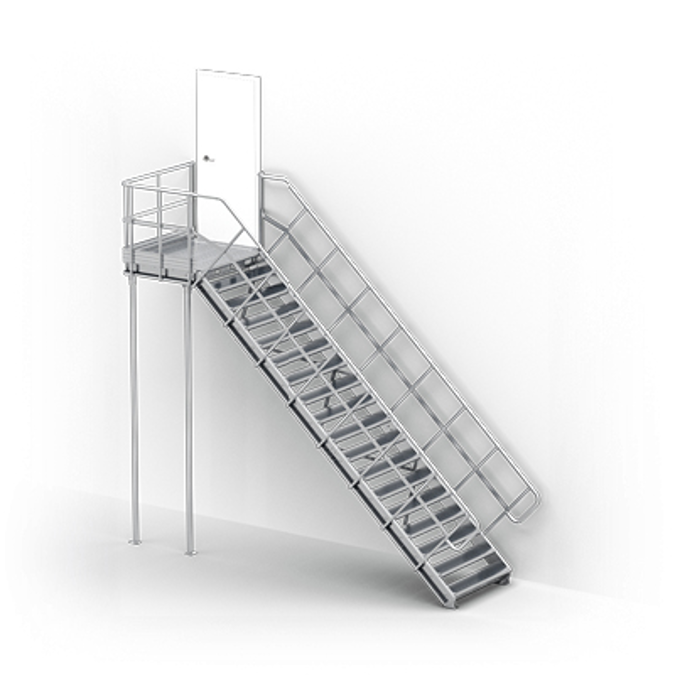 Linea  - straight stairs with landing for industry by TLC, supported by posts