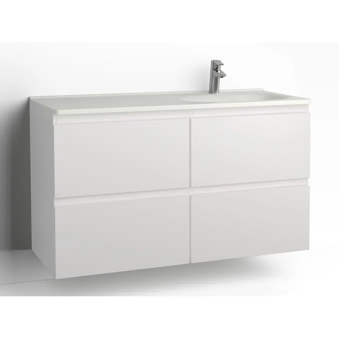 Flow bathroom cabinet with washbasin 1200 right 4 drawers, single finish