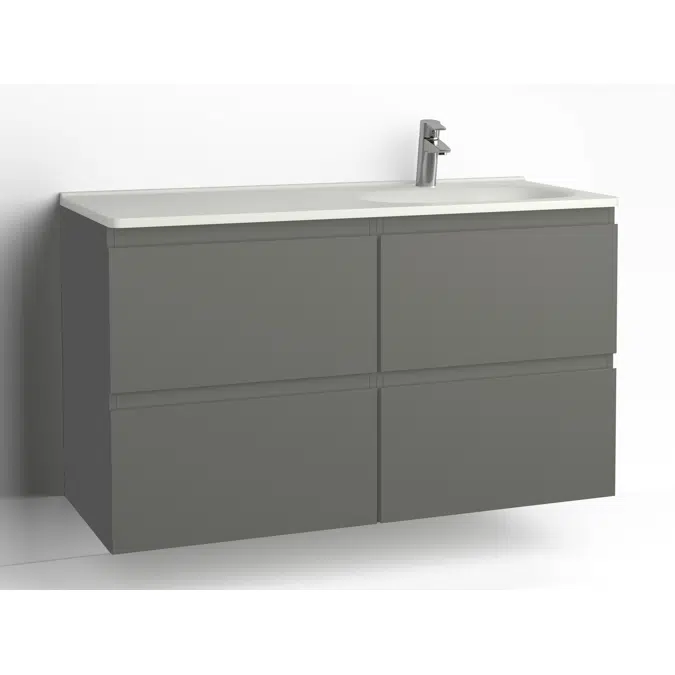 Flow bathroom cabinet with washbasin 1200 right 4 drawers, single finish