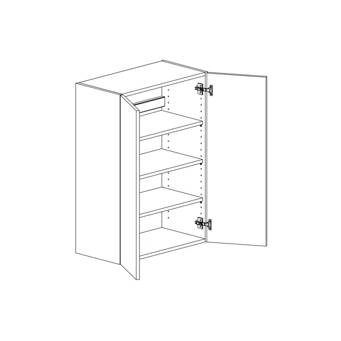 Wall cabinet height 850mm with three shelves and two doors 600mm