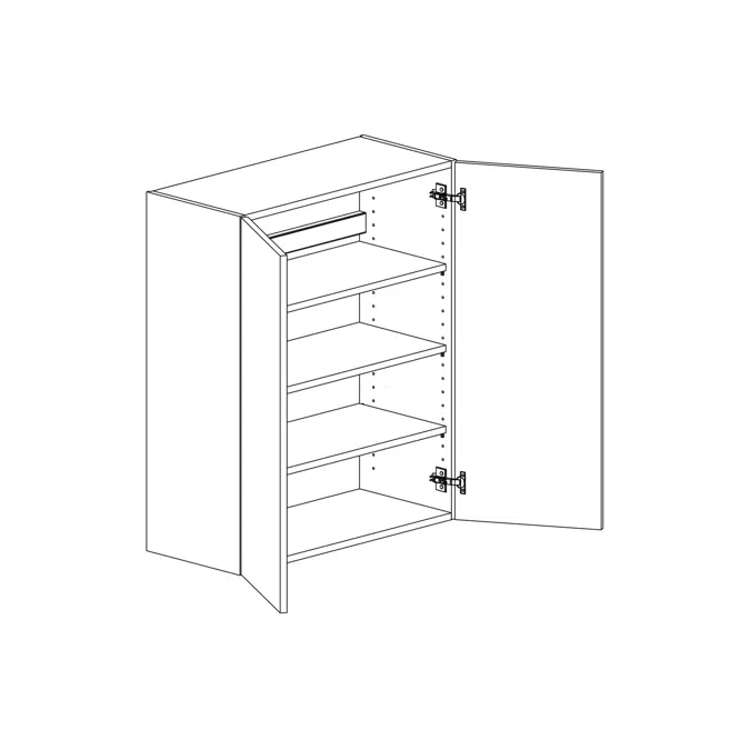 Wall cabinet height 850mm with three shelves and two doors 700mm