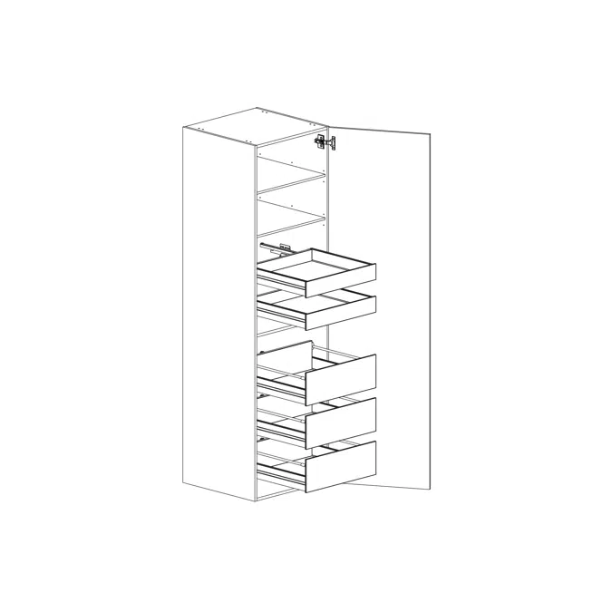 High cabinet height 2100mm with five internal drawers 600mm