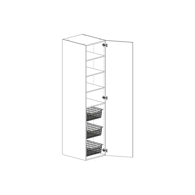 High cabinet height 2100mm with four shelves and three wire trays 500mm