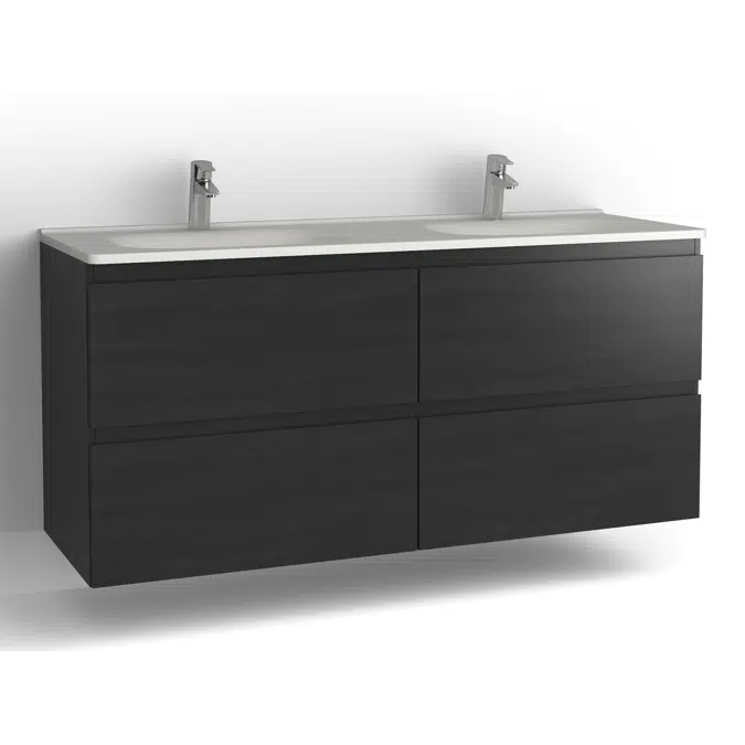 Flow bathroom cabinet with washbasin 1500 double 4 drawers, single finish