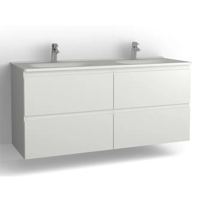 Flow bathroom cabinet with washbasin 1500 double 4 drawers, single finish