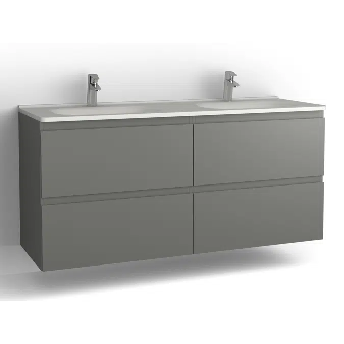 Flow bathroom cabinet with washbasin 1500 double 4 drawers, single finish