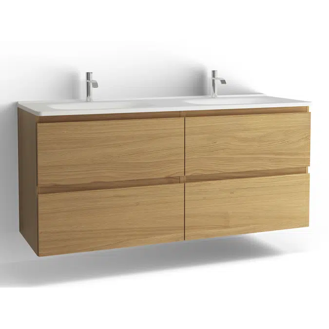 Flow bathroom cabinet with washbasin 1500 double 4 drawers, single finish