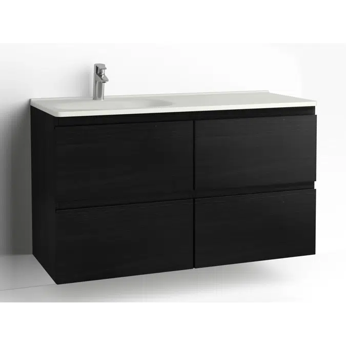 Flow bathroom cabinet with washbasin 1200 left 4 drawers, single finish