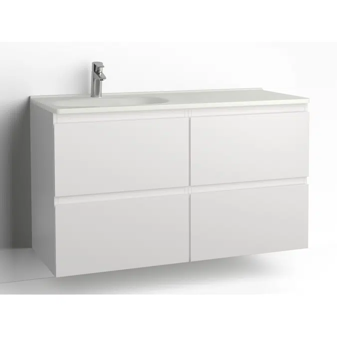 Flow bathroom cabinet with washbasin 1200 left 4 drawers, single finish