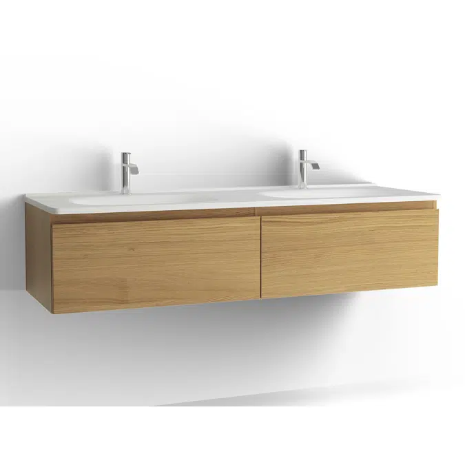 Flow bathroom cabinet with washbasin 1500 double 2 drawers, single finish