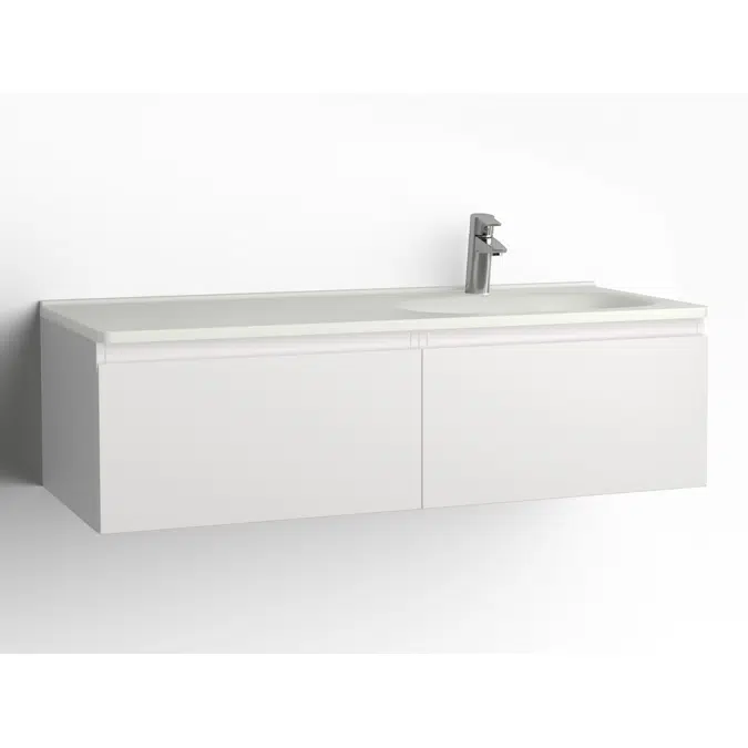 Flow bathroom cabinet with washbasin 1200 right 2 drawers, single finish