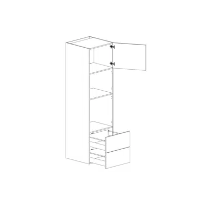 kuva kohteelle High cabinet height 2100mm with opening 590 and 450mm two drawers one door 600mm