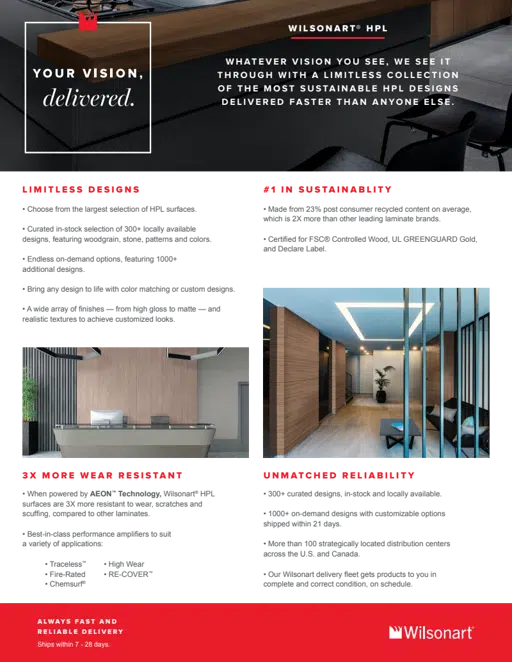 High Pressure Laminate Overview Sheet