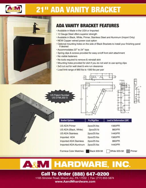 21" ADA Vanity Cutsheet