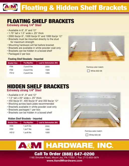 floating Shelf Brackets Cutsheet