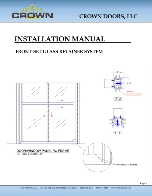 Crown Doors, LLC - Glazing Installation Manual - Front-Set Retainer.pdf