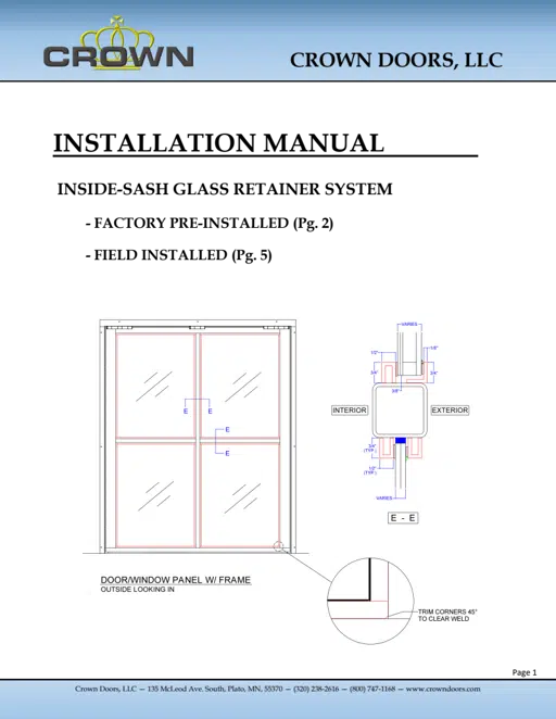 Crown Doors, LLC - Glazing Installation Manual - Inside-Sash Retainer.pdf
