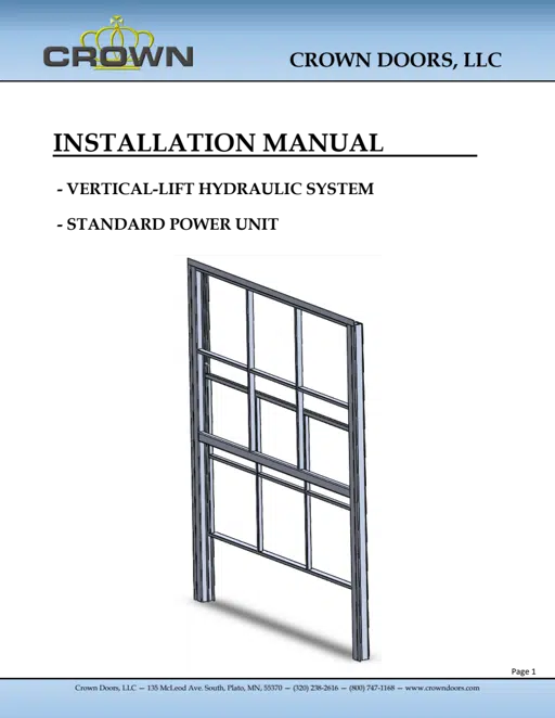 Crown Doors, LLC - System Installation Manual - Vertical-Lift Hydraulic System - Standard Power Unit.pdf