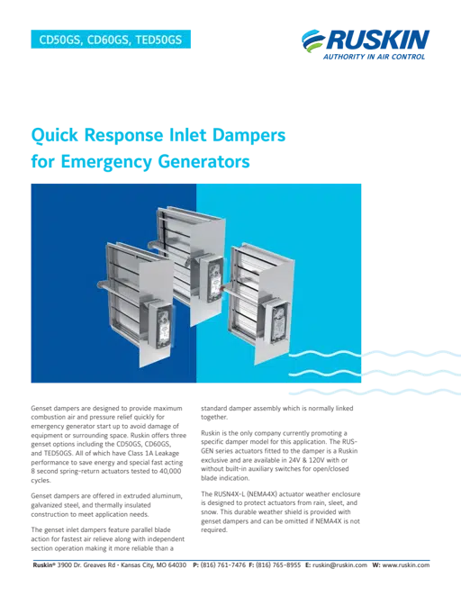 Quick Response Inlet Dampers for Emergency Generators