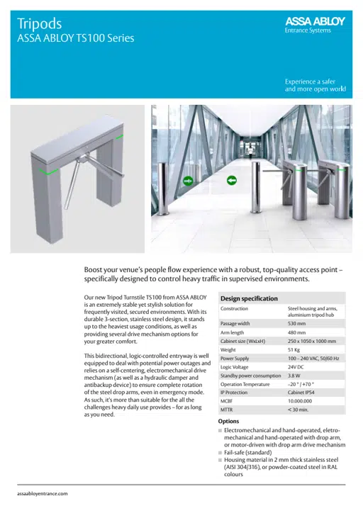 Product leaflet - ASSA ABLOY Tripods TS100