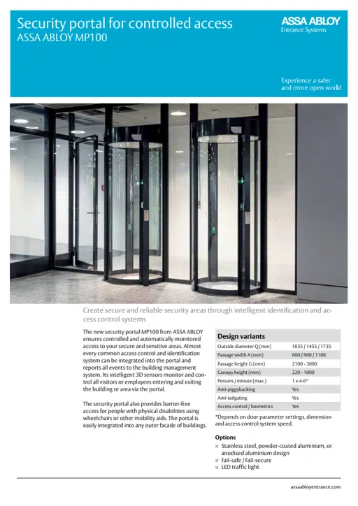 Product Brochure ASSA ABLOY Security Portal MP100