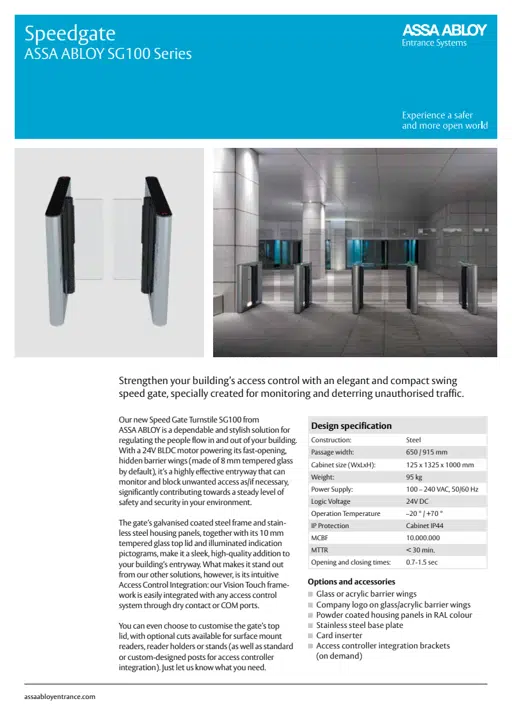 Product leaflet - ASSA ABLOY Speedgate SG100