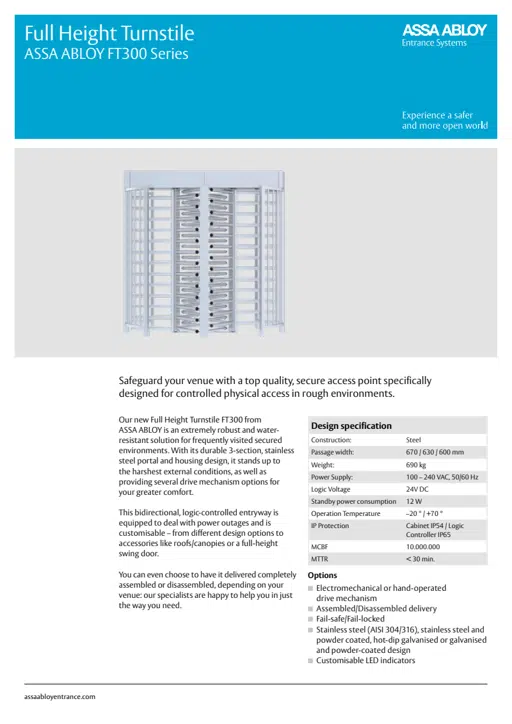 Product leaflet - ASSA ABLOY Full-Height Turnstile FT300