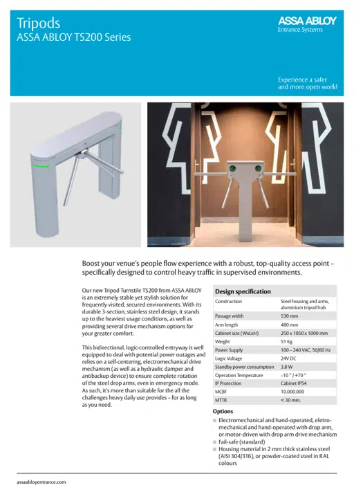 Product leaflet - ASSA ABLOY Tripods TS200